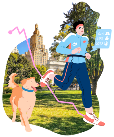 若い男性が公園で犬と一緒に走っている PNG、SVG