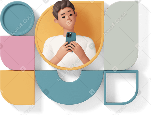 3D man wondering holding phone PNG、SVG