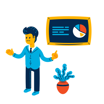 Businessman giving a presentation with business analytics PNG, SVG
