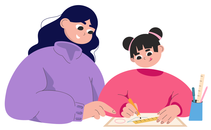 Mom helps daughter to do homework Illustration in PNG, SVG