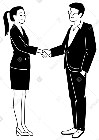 Анимированная иллюстрация Бизнесмен и деловая женщина пожимают друг другу руки в GIF, Lottie (JSON), AE