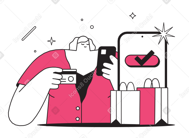 Woman shopping online by phone PNG, SVG