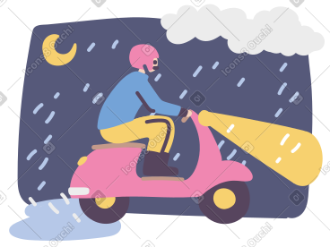 雨中骑轻便摩托车的男子 PNG, SVG