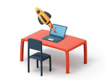 Yellow rocket launching from laptop screen PNG, SVG