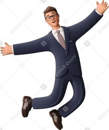 3D businessman in blue suit jumping Illustration in PNG, SVG