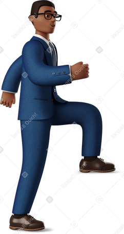 3D stepping black businessman Illustration in PNG, SVG