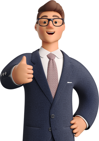 3D businessman in dark blue suit giving thumbs up Illustration in PNG, SVG
