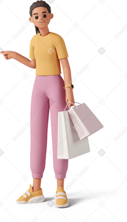 3D girl holding shopping bags PNG, SVG