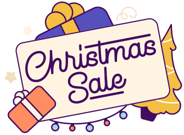 Надпись «рождественская распродажа» с подарком и текстом «рождественская елка» в PNG, SVG