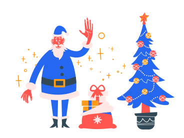 Санта с подарками в PNG, SVG
