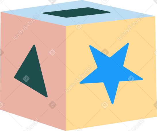 цветной детский кубик с отверстиями разной формы в PNG, SVG