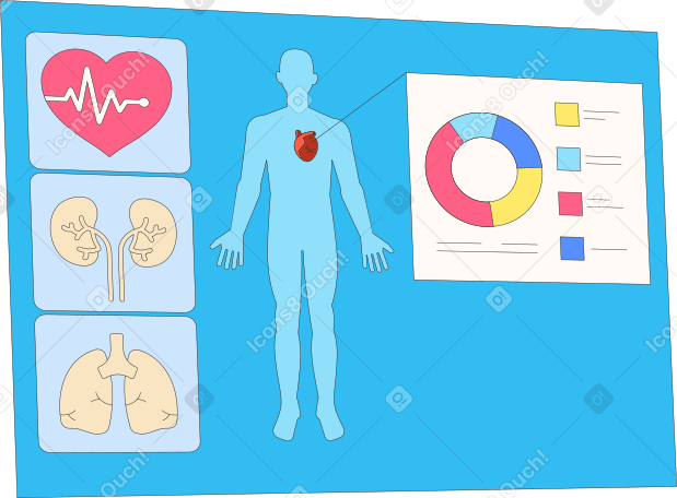 Ilustração animada de interface de saúde digital humana em GIF, Lottie (JSON), AE