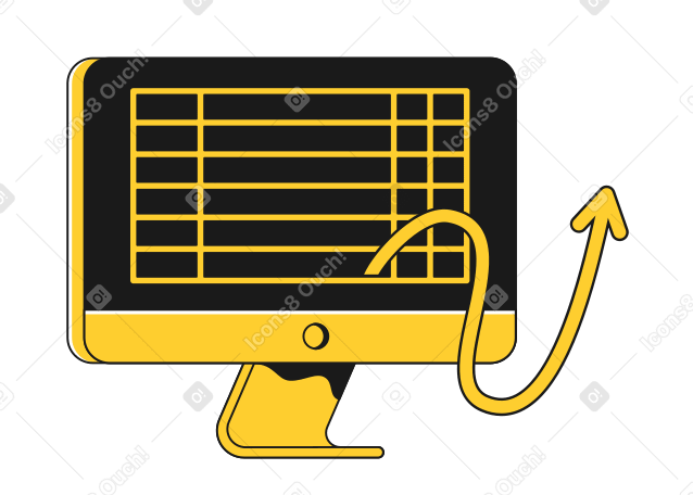 Illustration animée Moniteur avec flèche jaune vers le haut aux formats GIF, Lottie (JSON) et AE