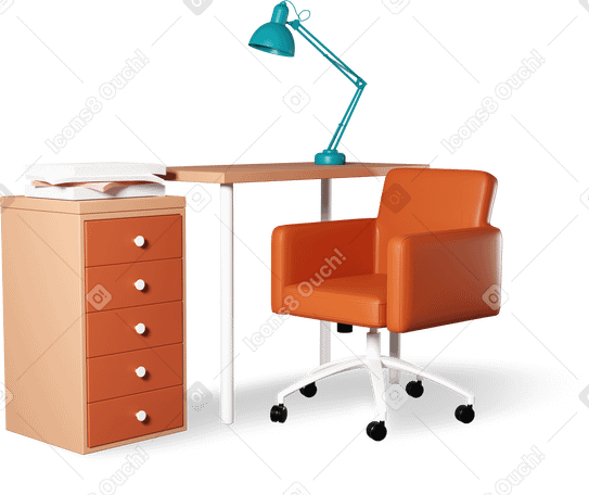 3D office desk with lamp and chair PNG, SVG