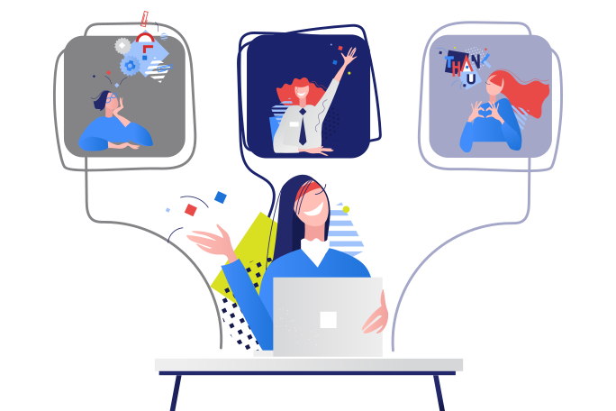 Remote Work Meeting Illustration in PNG, SVG