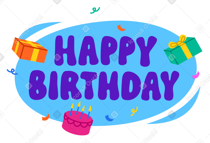 선물과 케이크가 포함된 생일 축하 문자 PNG, SVG