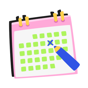 Ilustración animada de Calendario con día marcado y lápiz en GIF, Lottie (JSON), AE