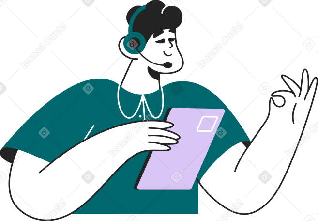 ヘッドフォンとタブレットを持つ男 PNG、SVG