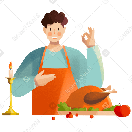 Man cooked turkey for Thanksgiving Illustration in PNG, SVG