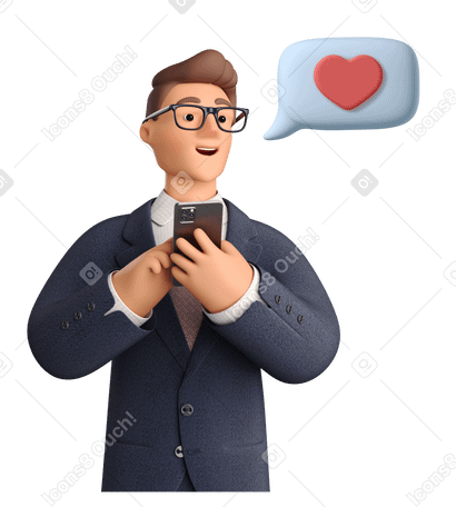 3D Businessman sending romantic message Illustration in PNG, SVG