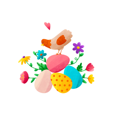 Huevos de pascua con pollo y flores PNG, SVG