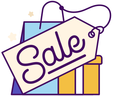 Schriftzug „sale“ auf dem coupon mit tüten- und boxtext PNG, SVG