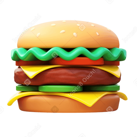 3D hamburger Illustration in PNG, SVG