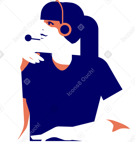 Женщина в наушниках с микрофоном думает в PNG, SVG