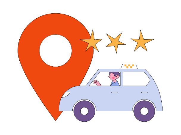 Taxi car successfully arrived at location Illustration in PNG, SVG