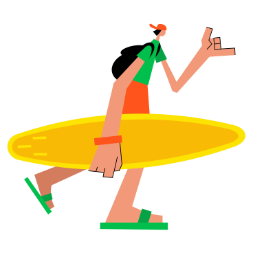 Surfer walking with surfboard animated illustration in GIF, Lottie (JSON), AE