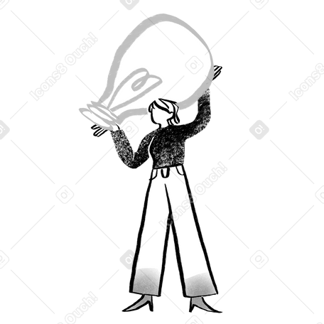 Black and white woman holding a lightbulb Illustration in PNG, SVG