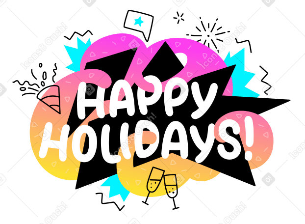Happy holidays lettering colorful with doodles Illustration in PNG, SVG