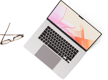 Top view of laptop and glasses PNG, SVG