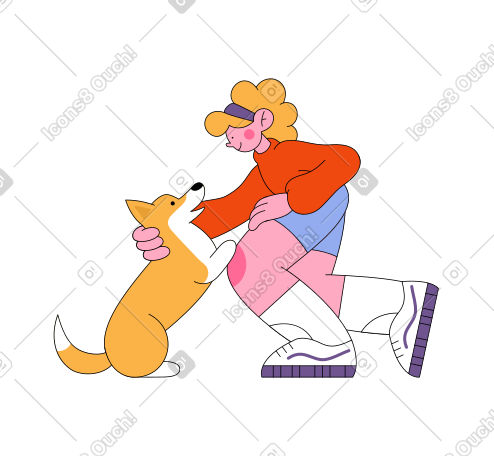 抚摸柯基犬的女孩 PNG, SVG