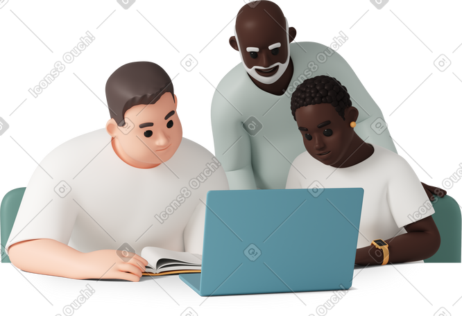 3D professor and students working laptop together PNG, SVG