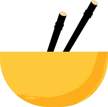 yellow semicircular bowl with chopsticks PNG, SVG
