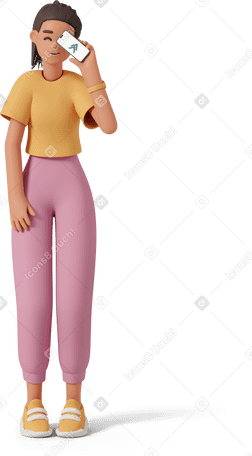 3D happy woman holding phone PNG, SVG