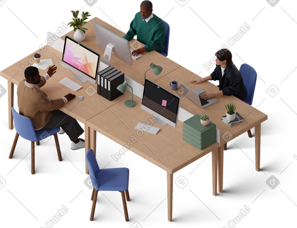 3D isometric view of colleagues working and talking in the office PNG, SVG