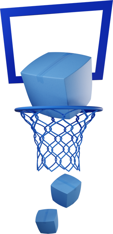 Коробки с доставкой падают через баскетбольное кольцо в PNG, SVG