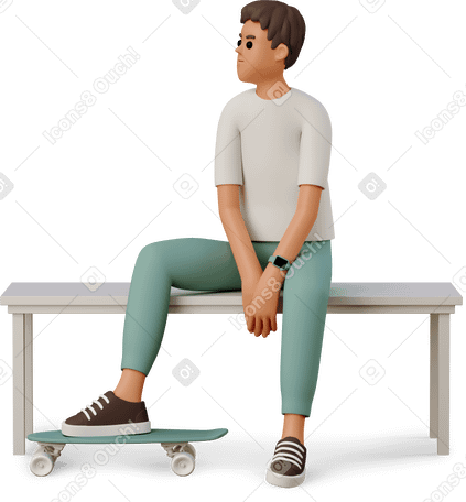 3D young man with skateboard PNG, SVG