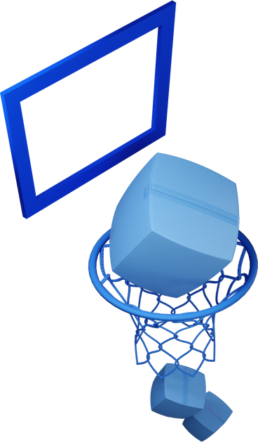 Коробки с доставкой, падающие через баскетбольное кольцо, повернули направо в PNG, SVG