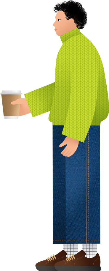 young man with a cup of coffee PNG、SVG