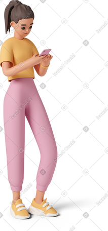 3D 看手机屏幕的年轻女人 PNG, SVG