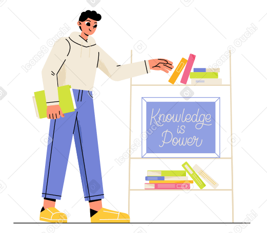 Man takes a book from the shelf Illustration in PNG, SVG