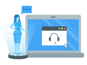 Holographic support person in online customer support PNG, SVG