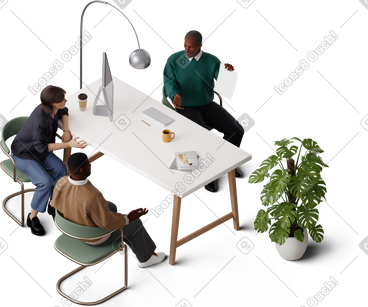 Isometric view of colleagues having meeting PNG, SVG