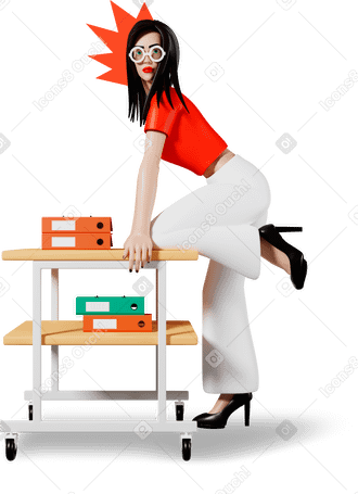 girl with office folders Illustration in PNG, SVG