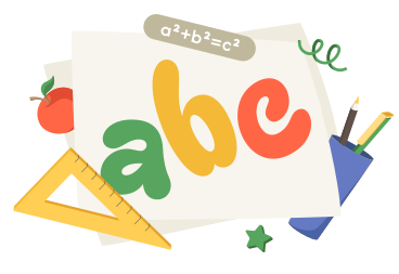 Lettering ABC with pencils cup and ruler text PNG, SVG