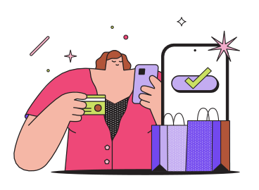 Woman shopping online by phone PNG, SVG