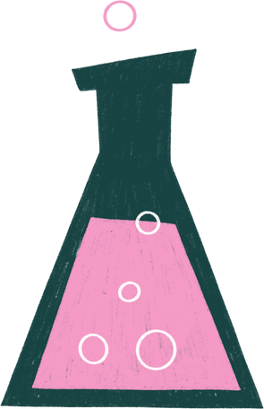 chemical glass flask with pink liquid and bubbles Illustration in PNG, SVG